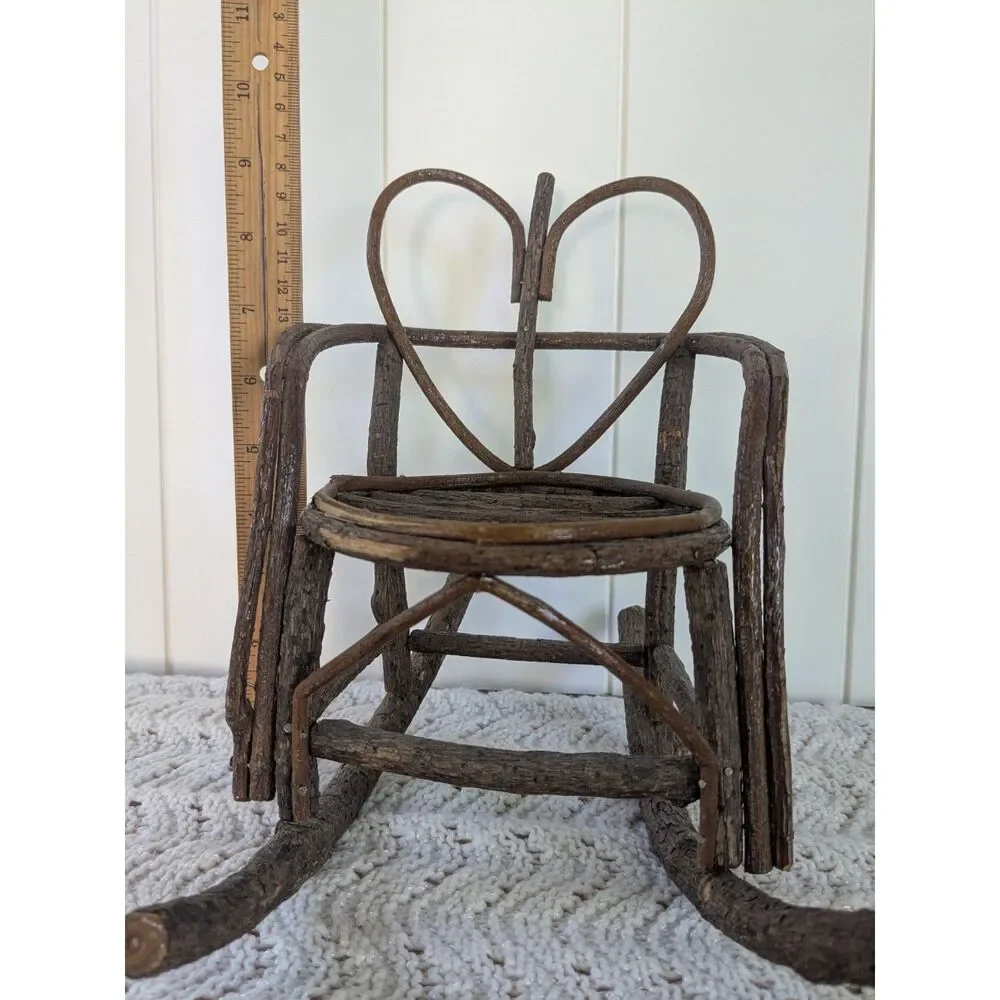 Miniature Doll Sized Twig Rocking Chair - Heart - 9.75